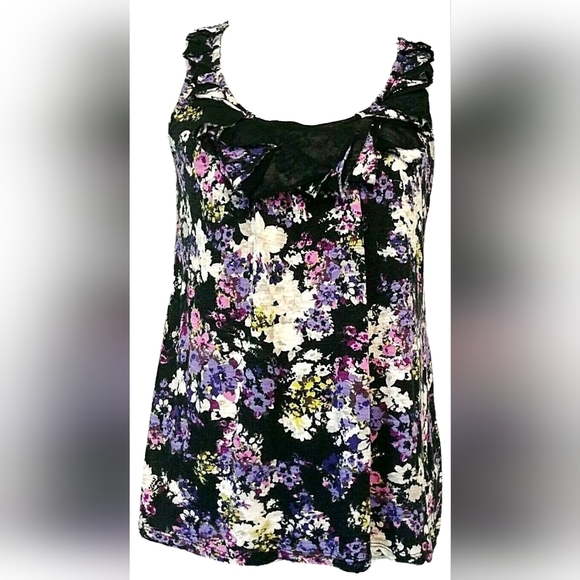 Y2K fairy whimsigoth, Sleeveless Purple Floral, black netting, size S ELLE - Picture 3 of 7